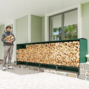 Outsunny Suport pentru Lemne 1 m³, Reglabil, cu Husă Impermeabilă din PE, Metal, 360 x 36 x 99 cm, Negru și Verde Închis | Aosom Romania