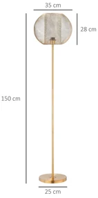 HOMCOM Lampă de Podea Auriu, Design Modern cu Abajur, Ideală pentru Camera de Zi și Dormitor, E27 40W, Metal | Aosom Romania
