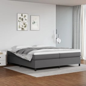 3144630 vidaXL Pat box spring cu saltea, gri, 200x200 cm, piele ecologică