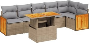vidaXL Set canapele de grădină, 7 piese, cu perne, bej, poliratan