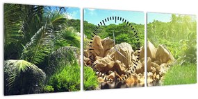 Tablou cu lac în jungla din Seychelles (cu ceas) (90x30 cm)