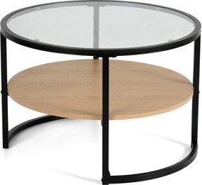 Măsuță de cafea neagră/în culoare naturală rotundă cu aspect de lemn de stejar ø 68 cm Zanu – Bonami Essentials