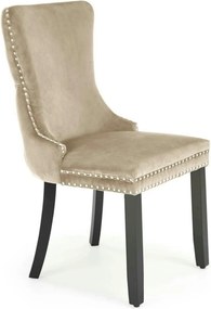 Scaun lemn masiv tapitat ALDA, bej/negru, stofa catifelata/lemn, 50x62