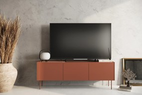 Comodă TV cu trei uși Desin 170 cm- roșu ceramic / stejar nagano