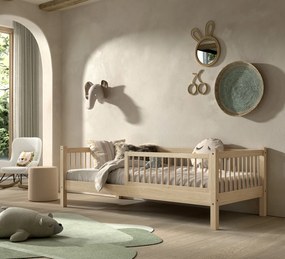Pat Cabină Forrest Beech 90x200 cm, pentru Camera Copii, din Lemn de Fag, cu Bară de Siguranță – Vipack