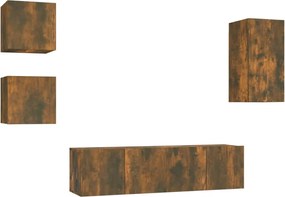 vidaXL Set dulapuri TV, 5 piese, stejar fumuriu, lemn prelucrat