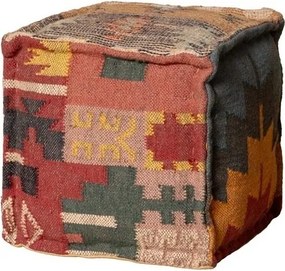 Puf kilim cubic pentru picioare, din bumbac și lână, multicolor, 45,5 x 45,5 x 45,5 cm, „Tikana”