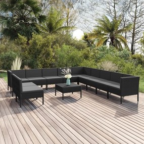 3094477 vidaXL Set mobilier de grădină cu perne, 12 piese, negru, poliratan