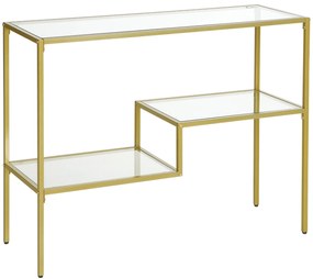 HOMCOM Consolă Aurie cu Masă de Cafea din Sticlă Temperată 100 cm, Rafturi de Depozitare, Design Elegant pentru Hol | Aosom Romania