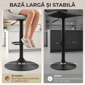 HOMCOM Set 2 scaune de bar cu înălțime reglabilă, șezut rotativ din țesătură și suport pentru picioare, gri | Aosom Romania