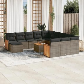 3260674 vidaXL Set mobilier de grădină cu perne, 13 piese, gri, poliratan