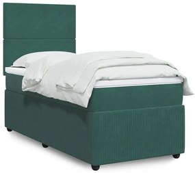 3294511 vidaXL Pat box spring cu saltea, verde închis, 90x190 cm, catifea