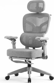 Scaun ergonomic, Sezut Translatie, cotiere 6D, tetiera 6D, suport lombar reglabil, spătar reglabil inaltime, pivotant, suport picioare, sezut buretat,Gri