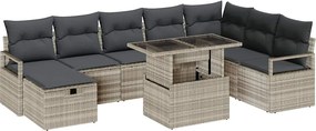 vidaXL Set de canapele pentru grădină 9 pcs Gri deschis Rattan poli