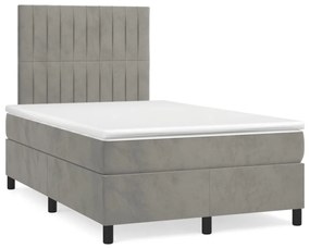 vidaXL Pat box spring cu saltea, gri deschis, 120x190 cm, catifea