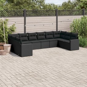 3251802 vidaXL Set canapele de grădină cu perne, 10 piese, negru, poliratan