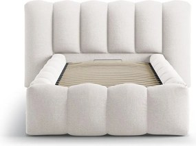 Pat crem tapițat cu spațiu de depozitare cu somieră 90x200 cm Lupine – Micadoni