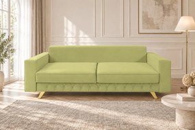 Canapea extensibilă Amara catifea, verde ou de rață, picioare aurii, cu ladă de depozitare