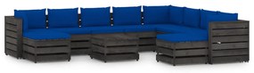 Set mobilier de gradina cu perne, 11 piese, gri, lemn tratat albastru si gri, 12