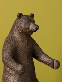 Oglindă de masă din rășină, maro, urs în picioare ținând o oglindă rotundă, ramă cu frunze în relief, finisaj antichizat, 37 x 17 x 16,5 cm, „Brienz”