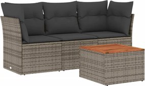 vidaXL Set canapea de grădină cu perne, 4 piese, gri, poliratan