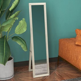 HOMCOM Oglindă cu Ramă din MDF cu Picioare și Cârlige pentru Utilizare pe Perete sau Mobilă, 37x40x155 cm, Gri | Aosom Romania