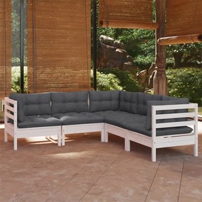 3096672 vidaXL Set mobilier de grădină cu perne, 5 piese, alb, lemn masiv pin