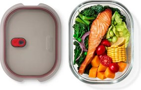 Cutie pentru alimente Black+Blum Stack+Nest FBGR-BX-L107, 1,2 l, dreptunghiulară, potrivită pentru cuptor, fără BPA, sticlă borosilicată, gri/roșu