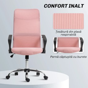 HOMCOM Scaun Ergonomic de Birou cu Înălțime Reglabilă și Spătar din Plasă, Roz | Aosom Romania