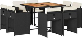 vidaXL Set mobilier de grădină cu perne, 9 piese, negru, poliratan