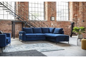 Colțar albastru închis extensibil cu tapițerie din catifea (cu colț pe partea dreaptă) Lofty Lilly – Miuform