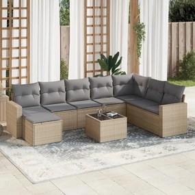 vidaXL Set canapele de grădină, 9 piese, cu perne, bej, poliratan