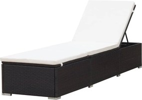 vidaXL Șezlong cu pernă alb crem, maro, poliratan