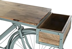 Consolă vintage tip bar din metal verde salvie antichizat și lemn de mango, „Bycicle"