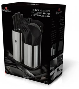 Set cutite otel inoxidabil in suport cu tocator (12 piese) Black Royal Collection Berlinger Haus BH 6247