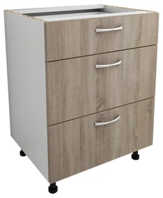 Corp Baza haaus, 3 Sertare, Stejar Sonoma Inchis/Alb, 60 x 50 x 80 cm