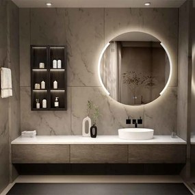 Oglinda cu iluminare si dezaburire Fluminia Tivoli Superlight cu afisare ora si Bluetooth 60 cm