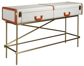 Consola LUX design italian, Tesatura gri deschis, Piele, Metal Golden