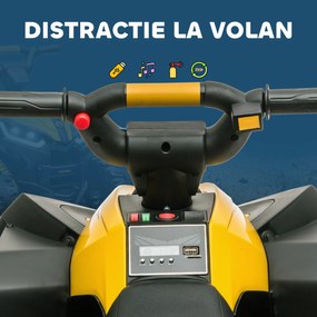 HOMCOM ATV Electric Copii Galben 3-5 ani cu muzica faruri LED cauciucuri late claxon masina | Aosom Romania