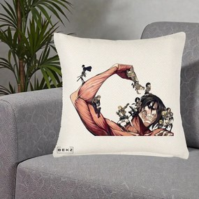 Perna Personalizata Attack on Titan Eren Titan Grup, 40x40 cm, Crem Reliefat, Husa Detasabila, Perna Inclusa, BEKZ®