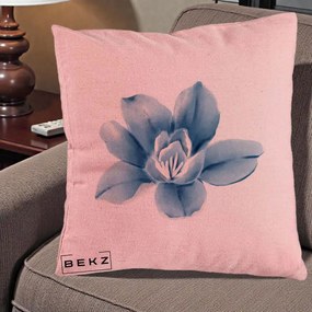 Perna Decorativa Magnolie Albastra Acuarela, 40x40 cm, Roz, Husa Detasabila, Perna Inclusa, BEKZ®