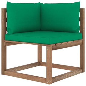 Set mobilier gradina paleti cu perne, 7 piese, lemn pin tratat Verde, 2x colt + 4x mijloc + masa, 1