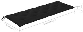 Banca gradina cu perna neagra, 150 cm, lemn masiv tec 150 cm, Negru, 1, Negru