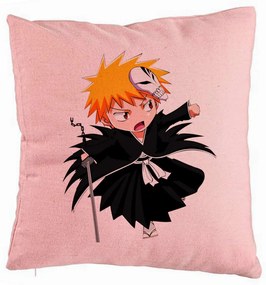 Perna Decorativa cu Bleach Mini Ichigo, 40x40 cm, Roz, Husa Detasabila, Burduf