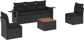 vidaXL Set mobilier de grădină cu perne, 6 piese, negru, poliratan