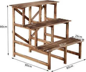 Raft ghivece plante cu 3 etajere Lemn brad 80 x 80 x 80 cm
