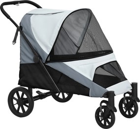 PawHut Cărucior Pliabil pentru Câini de Talie Mare cu Roți Detașabile, Pernă și Lese de Siguranță, 124x67x100 cm, Gri | Aosom Romania