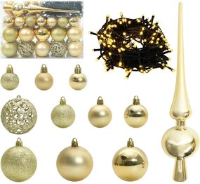 vidaXL Set de Globuri de Crăciun cu 150 LED 61 pcs Auriu Plastic