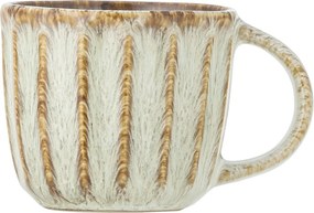 Ceașcă din ceramică artizanală verde perlat cu striații fine și accente rustice, 200 ml, 8×7 cm, „Fleur"