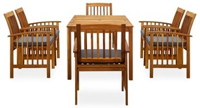 Set mobilier de gradina cu perne, 7 piese, lemn masiv acacia